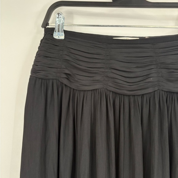 Ramy Brook Jessy Black Midi Shirred Asymmetrical Front Side Skirt Size 4 - Picture 6 of 15